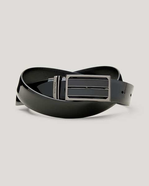 Reversible Textured And Patent Leather Belt, Black Patent, hi-res